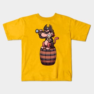 Pirate Monkey Sitting On Barrel Kids T-Shirt